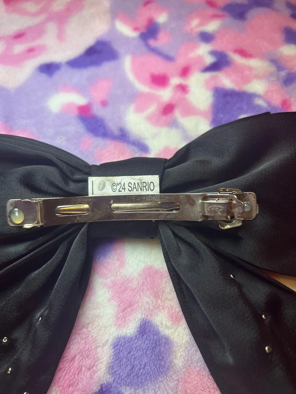Hello Kitty Black Faux Pearl Rhinestone Bow Hair Barrette